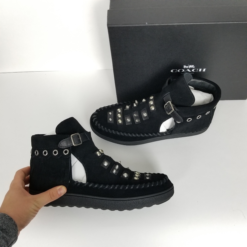 Coach Roccasin, black suede studded ankle moccasin - Picture 5 of 6